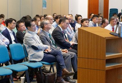 VIPs of the audience – (second and third from left in the front row) Professor Andy Hor, HKU Vice-President and Pro-Vice-Chancellor (Research), and Mr Nicholas Yang, GBS, JP, Secretary for Innovation and Technology of Hong Kong SAR