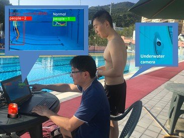 Dr Wilton Fok (left) and the Project Officer, Mr Louis Chan, conducting testing and collecting data in the HKU Henry Fok Swimming Pool