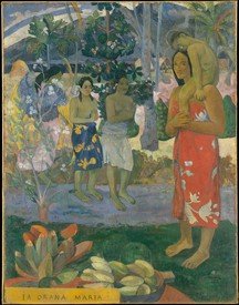 祈大衛教授網上講座系列中討論的藝術作品在公共領域的圖像 - 保羅·高更《向瑪莉亞致敬》（1891），油畫，紐約大都會藝術博物館