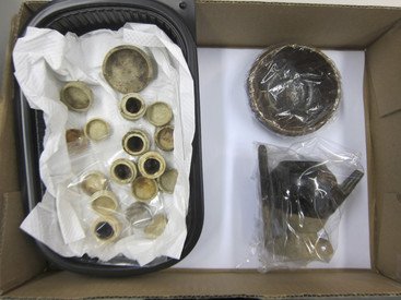 Artefacts: opium pots, soy sauce dish and pot