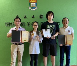 (From left) Professor Chuyang Tang’s team: Professor Chuyang Tang, undergraduate students Ms Lydia Lo and Mr Junwei Zhang, and Dr Hao Guo, won the Gold Medal, the Top 20 Best Invention Award and the Special Award by Toronto International Society of Innovation & Advanced Skills in the 5th International Invention Innovation Competition in Canada for the reusable air filter invention 