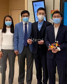 (From left) Professor Hongzhe Sun’s research team: Dr Hongyan Li, Professor Hongzhe Sun, Dr Runming Wang and Dr Shuofeng Yuan